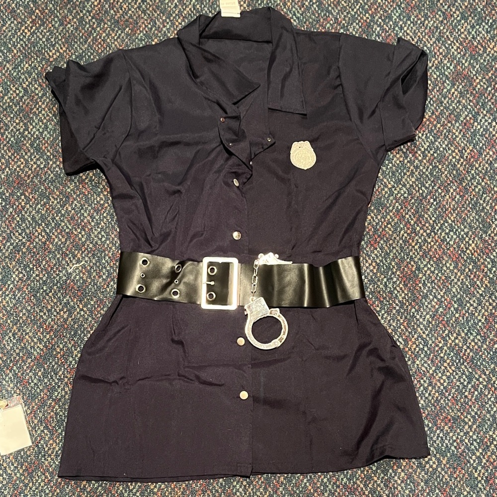 Spirit Navy Sexy Cop Shirt Dress Halloween Costume with Belt and Toy Handcuffs